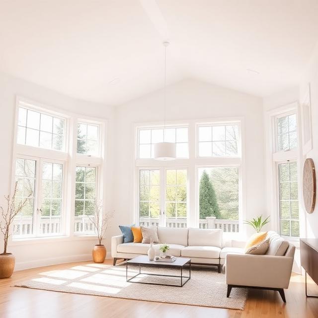Bright living room with new full-home replacement windows
